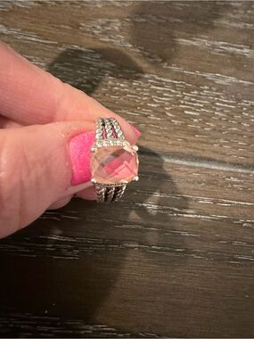 David Yurman Silver Pink Cushion-Cut Glass Ring - Women's Fashion Jewelry